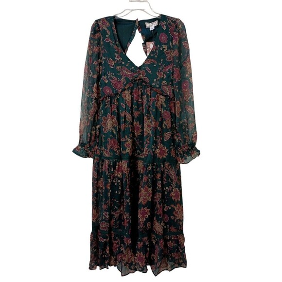 Band of the Free BOG Dress Small Run the World Pine Berry Boho Floral Flowy Midi - Picture 8 of 16